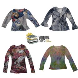 Printed Long Sleeve Sheer Blouses