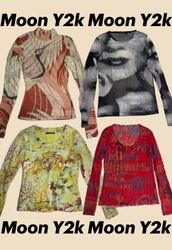 Sheer graphic Printed Long Sleeve Blouses