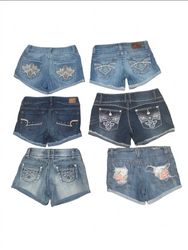 Vintage McBling Floral & Rhinestone Denim Shorts C..