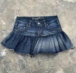 Upcycled Denim Pleated With Belt Mini Skirt