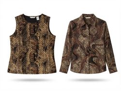 (FV-2395) Vintage Olive & Brown Printed Tops | 90s..