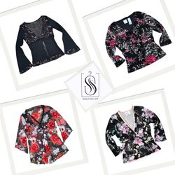 Y2K Black Mix Floral Print & Detailed Full Sleeve ..
