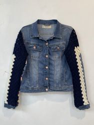 Upcycle Denim Jacket With Crochet Sleeve (Dv-10-42..