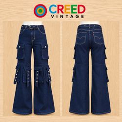 CR2292 UPCYCLED MULTI-POCKET DENIM CARGO PANTS