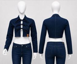 CR1823 Upcycled Denim Bow-Front Cropped Jackets