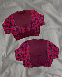 Upcycled Check Patch Sweatshirt