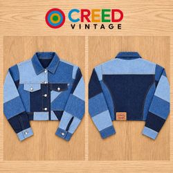 CR2308 UPCYCLED PATCHWORK CROPPED DENIM JACKET