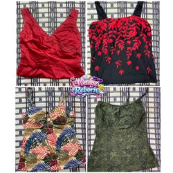Y2K Vintage Tropical & Botanical Print Tankini Top..