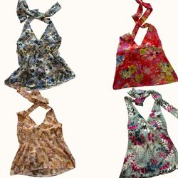 Upcycled Mesh Y2K Halter Cami Tops