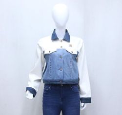 CR1193 Upcycled Cropped Denim Panel Jacket