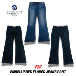 Y2K Embellished Flared Jeans Pants - EV0550