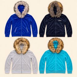 Y2K Upcycled Fur Hood Juicy Couture Velour Zip-Up ..