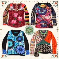Y2K Desigual Abstract Floral & Circle Print Tops :..