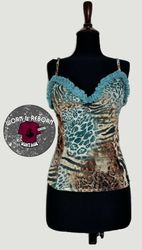 Upcyled lace neck cami tops