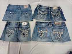 CR10888 Upcycled Mix-Branded Mini Denim Skirts
