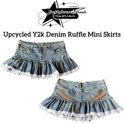Upcycled Y2K Denim Ruffle Micro Mini Skirts