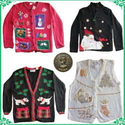 Vintage Heavy Knit Novelty Jumper Sweater Ugly Chr..