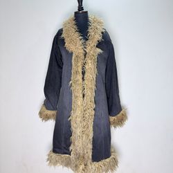 UPCYCLED DENIM BLACK AFGHAN COAT