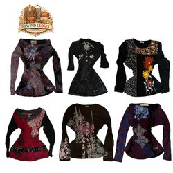 Vintage Y2K Aesthetic Long Sleeve Graphic Tops