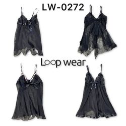 Y2K Black Lace Babydoll Spaghetti Top