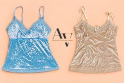 Velvet Lace Trim Camisoles a Tops