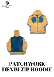 Casaco com Capuz em Sarja Jeans Patchwork Reciclad..
