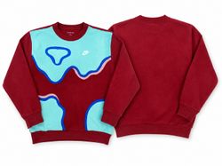 CR02320 Upcycled Nike Abstract Wave-Panel Crewneck..