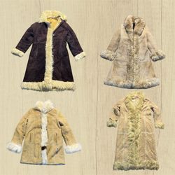 Manteaux vintage afghans à bordure en fausse fourr..