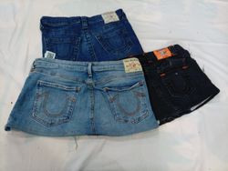 CR12085 UPCYCLED TRUE RELIGION MINI DENIM SKIRTS