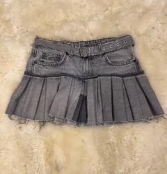 Upcycled Y2K Denim Pleated With Belt Mini Skirt