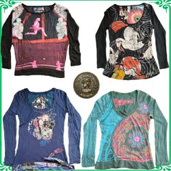 Vintage Y2K Desigual Long Sleeve Tops Patchwork La..