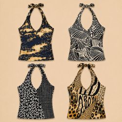 Y2k Upcycled Wild Side Halter Tops