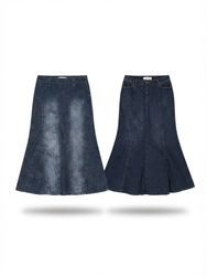 (FV-2264) Y2K Denim Fish Style Midi Flared Skirts