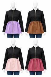 CR2003 Upcycled Color-Block Peplum Zip Jacket