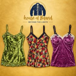 Velvet Lace and Sequined Camisole Tops