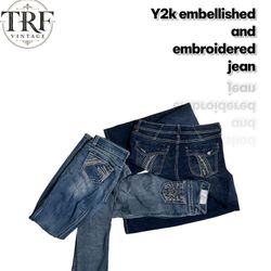 Y2k Embroidered and embellished jeans#151