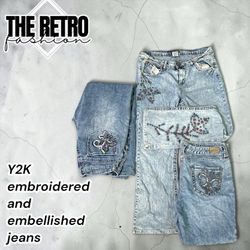 Yw-145/Y2K embroidered and embellished jeans