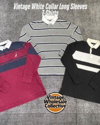 Vintage White Collar Long Sleeve T-Shirts - (12/10..
