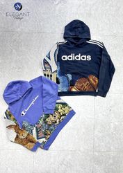 Upcycled Adidas & Mix Branded Tapestry Hoodies - E..