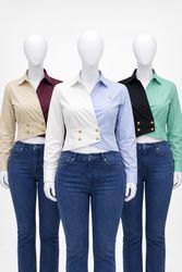 CR1128 Upcycled Buttoned Waist Crop Top