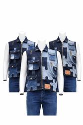 CR1387 Upcycled Patchwork Puzzle Denim Utility Ves..