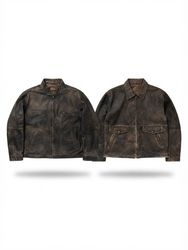 (FV-2765) Vintage Style Harrington Style Leather J..