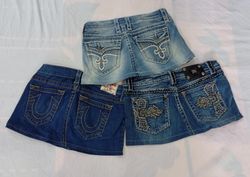 CR12378 Upcycled Mix-Branded Mini Denim Skirts