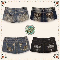 Y2K Low Rise Bling Rhinestone Denim Shorts Mix :11..