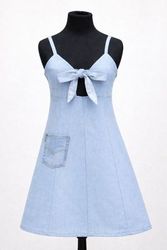 CR01712 Upcycled Denim Bow-Front Mini Dresses