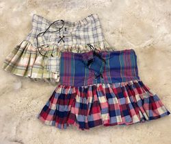 Jupe mini en flanelle à volants Y2K recyclée