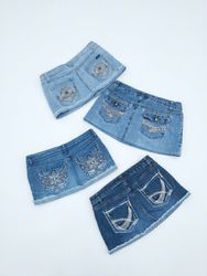 Vintage Y2K Rhinestone & Embroidered Denim Skirts ..
