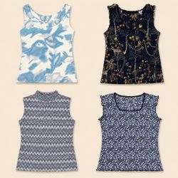 Y2K Indigo Garden Sleeveless Tops