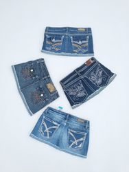 Embellished Denim Mini Skirts Bundle – Y2K Rhinest..