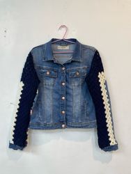 Upcycle Denim Jacket With Crochet Sleeve (Dv-9-161..